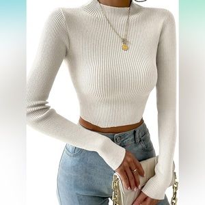 Long Sleeve Ribbed Mock Neck Crop